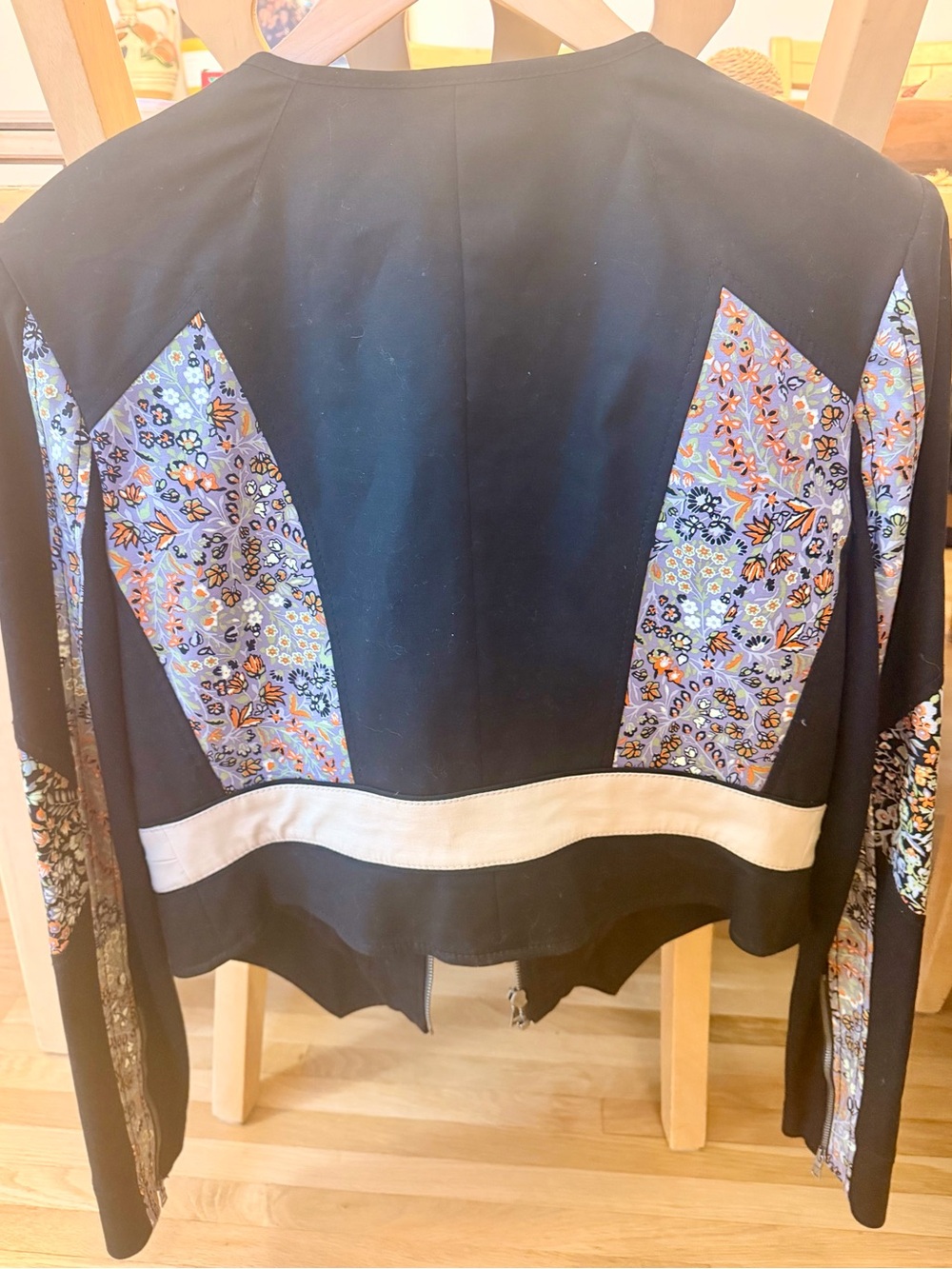 BCBGMaxAzria Black Jacket with Floral Panels and Cream Trim - Picture 2 of 7